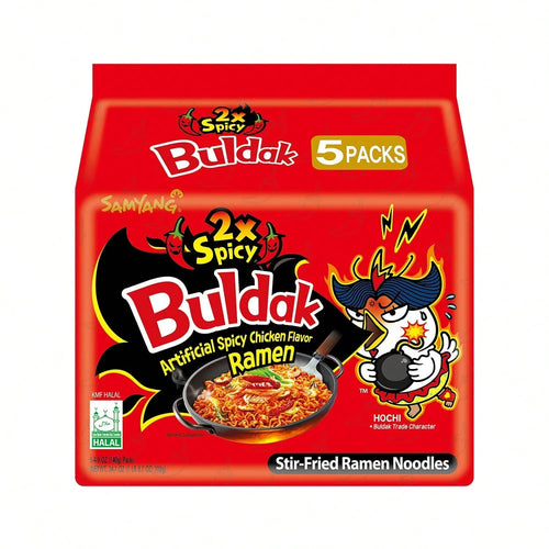 Samyang Buldak Hot Chicken Ramen, Korean Stir-Fried Instant Noodle, 2X Spicy, 4.94 OZ(140g), Pack Of 5