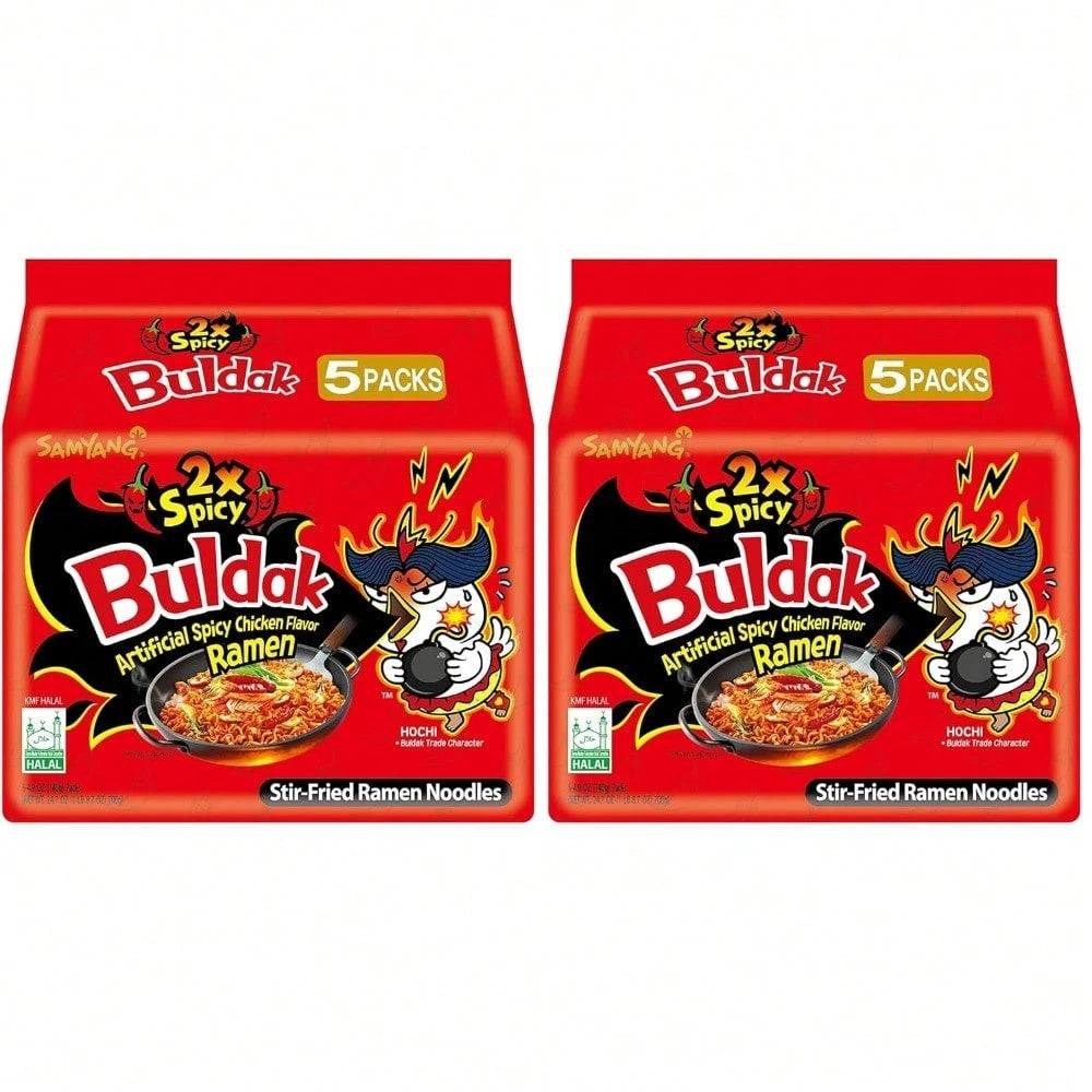 Samyang Buldak Hot Chicken Ramen, Korean Stir-Fried Instant Noodle, 2X Spicy, 4.94 OZ(140g), Pack Of 5