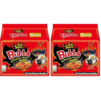 Samyang Buldak Hot Chicken Ramen, Korean Stir-Fried Instant Noodle, 2X Spicy, 4.94 OZ(140g), Pack Of 5
