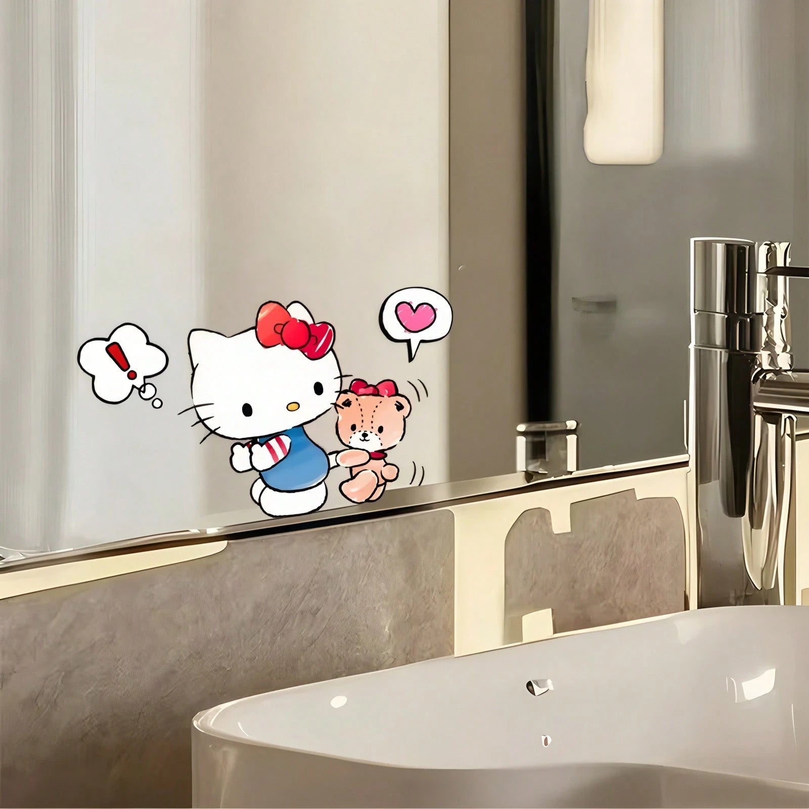 SANRIO 1pc Hello Kitty Vehicle Rearview Mirror Stickers, Cute And Fun, Ideal For Cars, Trucks, Motorcycles, And Walls- Made To Last, Great For Gifting During Halloween, Christmas, New Year, And Other