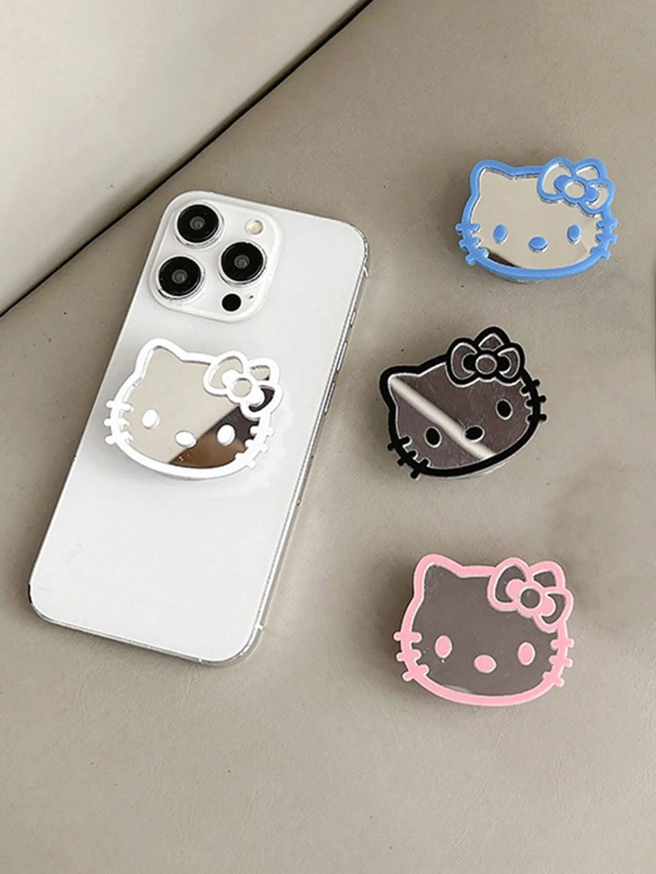 Sanrio Hello Kitty Cartoon Cat Phone Stand Mirror Sticker Adhesive Mirror Bow Tie Cat INS Style Retractable Phone Holder