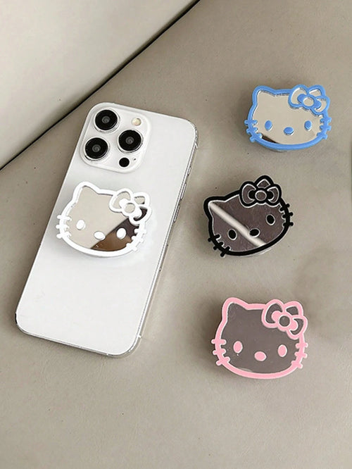 Sanrio Hello Kitty Cartoon Cat Phone Stand Mirror Sticker Adhesive Mirror Bow Tie Cat INS Style Retractable Phone Holder