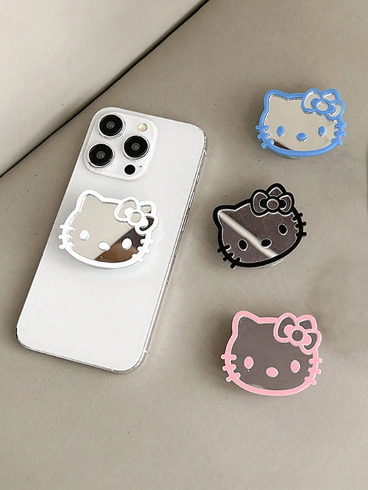 Sanrio Hello Kitty Cartoon Cat Phone Stand Mirror Sticker Adhesive Mirror Bow Tie Cat INS Style Retractable Phone Holder