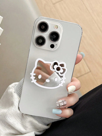 Sanrio Hello Kitty Cartoon Cat Phone Stand Mirror Sticker Adhesive Mirror Bow Tie Cat INS Style Retractable Phone Holder