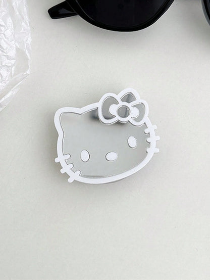 Sanrio Hello Kitty Cartoon Cat Phone Stand Mirror Sticker Adhesive Mirror Bow Tie Cat INS Style Retractable Phone Holder