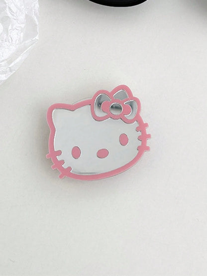Sanrio Hello Kitty Cartoon Cat Phone Stand Mirror Sticker Adhesive Mirror Bow Tie Cat INS Style Retractable Phone Holder