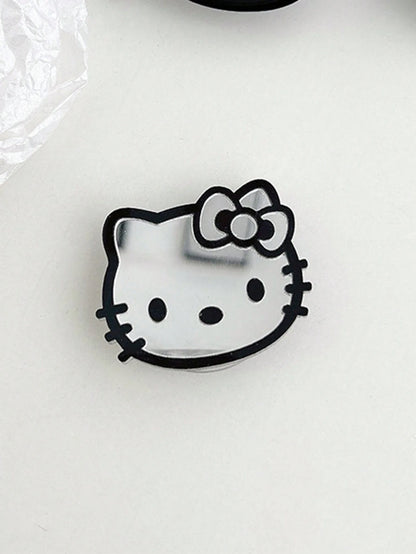 Sanrio Hello Kitty Cartoon Cat Phone Stand Mirror Sticker Adhesive Mirror Bow Tie Cat INS Style Retractable Phone Holder