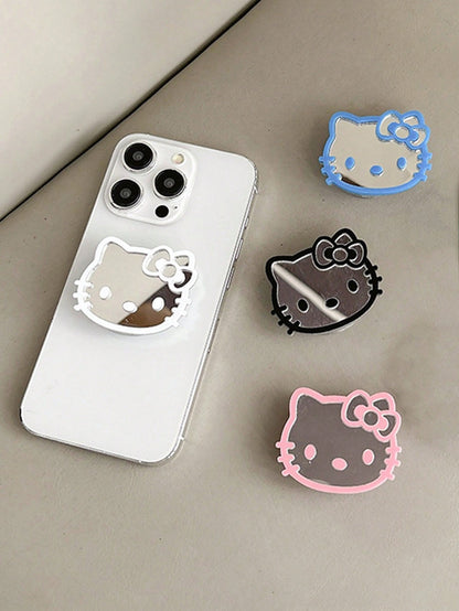 Sanrio Hello Kitty Cartoon Cat Phone Stand Mirror Sticker Adhesive Mirror Bow Tie Cat INS Style Retractable Phone Holder