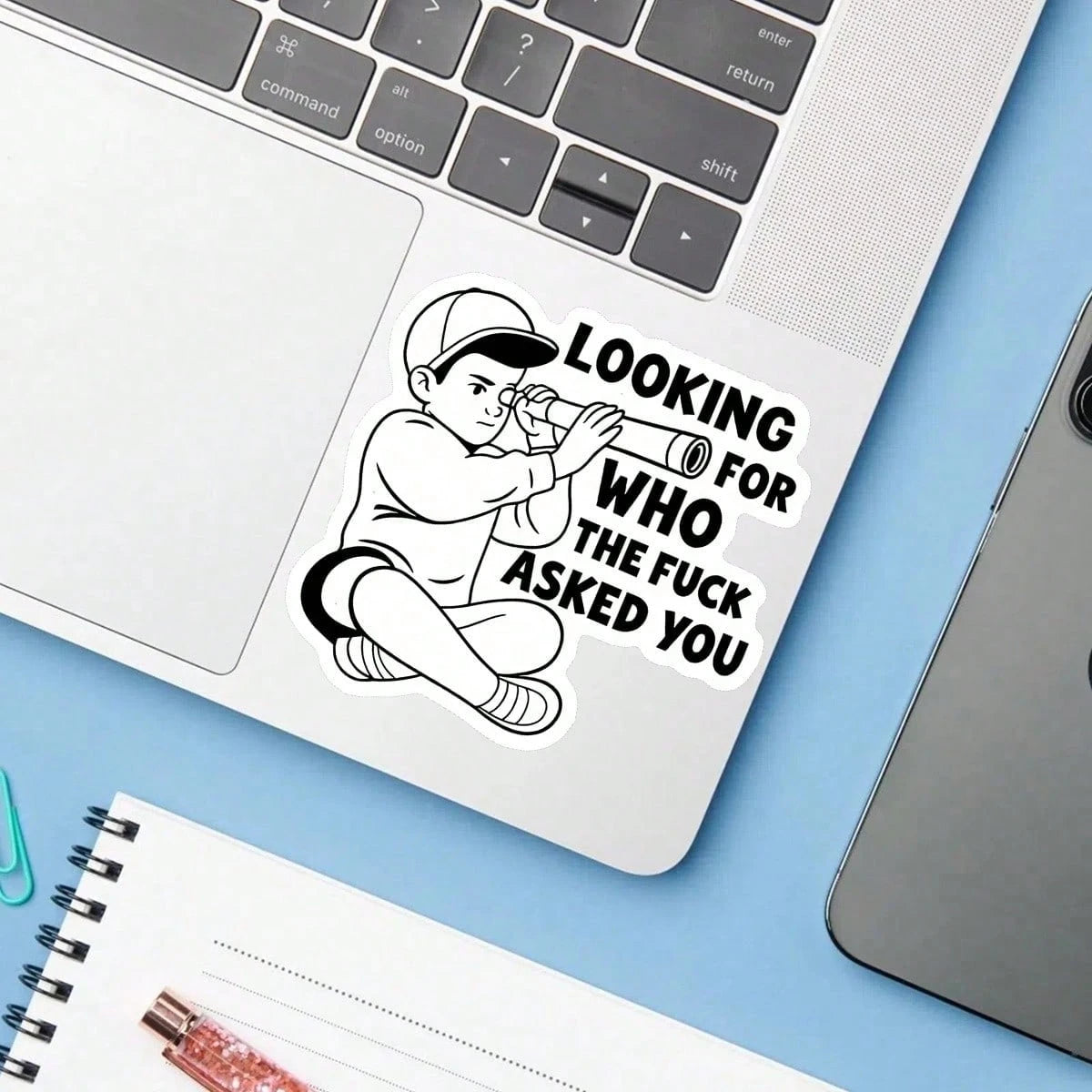 Sassy Sarcastic Boy Telescope Cartoon Sticker, Funny Quote Decal For Water Bottle Laptop Notebook, Waterproof Vinyl Meme Decor Sticker