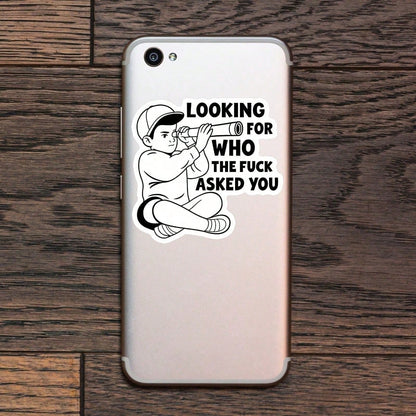 Sassy Sarcastic Boy Telescope Cartoon Sticker, Funny Quote Decal For Water Bottle Laptop Notebook, Waterproof Vinyl Meme Decor Sticker