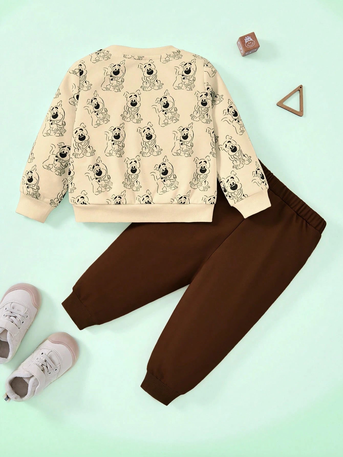 SCOOBY-DOO X Baby Boy Cartoon Puppy & Letter Print Casual Long Sleeve Sweatshirt And Brown Sweatpants Sports Outfit Baby Set Autumn Winter Season Mocha Baby Clothes Baby Boy Clothes Brown Baby B