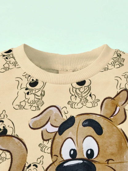 SCOOBY-DOO X Baby Boy Cartoon Puppy & Letter Print Casual Long Sleeve Sweatshirt And Brown Sweatpants Sports Outfit Baby Set Autumn Winter Season Mocha Baby Clothes Baby Boy Clothes Brown Baby B
