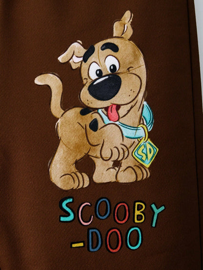 SCOOBY-DOO X Baby Boy Cartoon Puppy & Letter Print Casual Long Sleeve Sweatshirt And Brown Sweatpants Sports Outfit Baby Set Autumn Winter Season Mocha Baby Clothes Baby Boy Clothes Brown Baby B