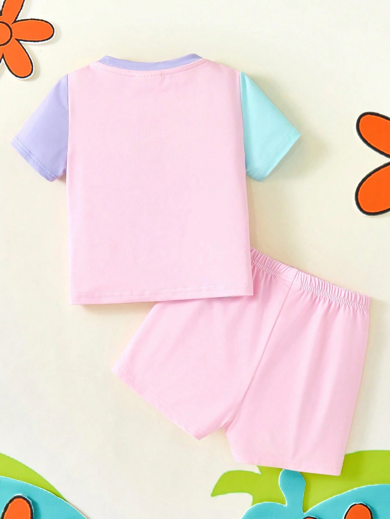 SCOOBY-DOO X Baby Girl Cartoon Pattern Pink & Purple Cute Sweet Short Sleeve T-Shirt & Shorts Set