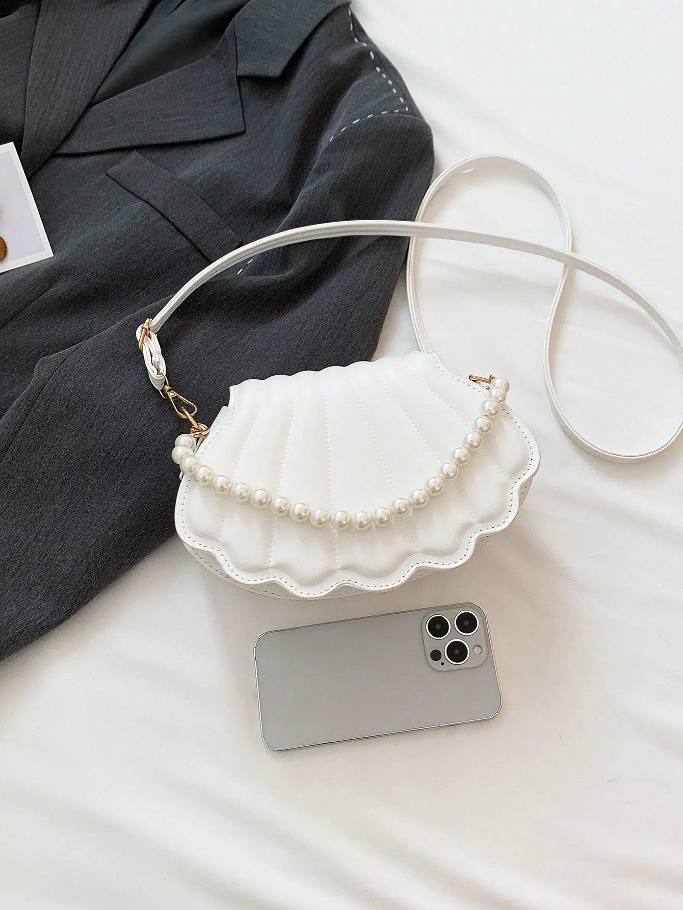 Seashell Shaped Faux Pearl Embellished Women's Handbag Crossbody Bag, Elegant Shell  Perfect For Parties Weddings Dinners & Banquets