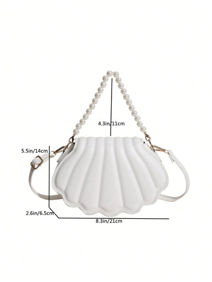 Seashell Shaped Faux Pearl Embellished Women's Handbag Crossbody Bag, Elegant Shell  Perfect For Parties Weddings Dinners & Banquets