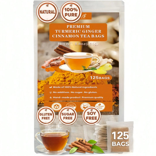 Seelo (125bags, 250g) Premium Turmeric, Ginger, Cinnamon Blend Tea Bags, Natural & No Additives & Caffeine Free.