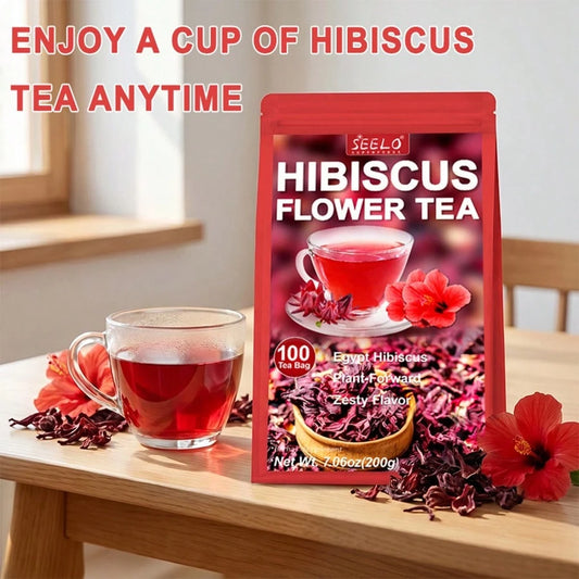 Seelo Large Package 200g, 100 Tea Bags Hibiscus Flower Tea| A Refreshing And Sweet Herbal Drink| Rich In Antioxidants And Vitamin C| Supports Heart Health And The Immune System| Caffeine-Free| 10