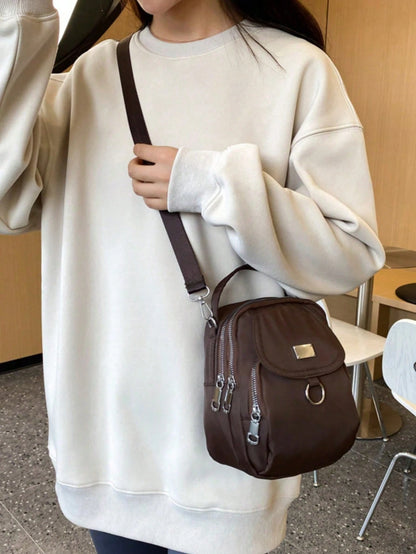 Seka Paul Women's Fashionable Crossbody Bag, Zipper Underarm Bag, Portable Backpack, Decorative Items, Paired With Solid Color Design, Simple And Fashion