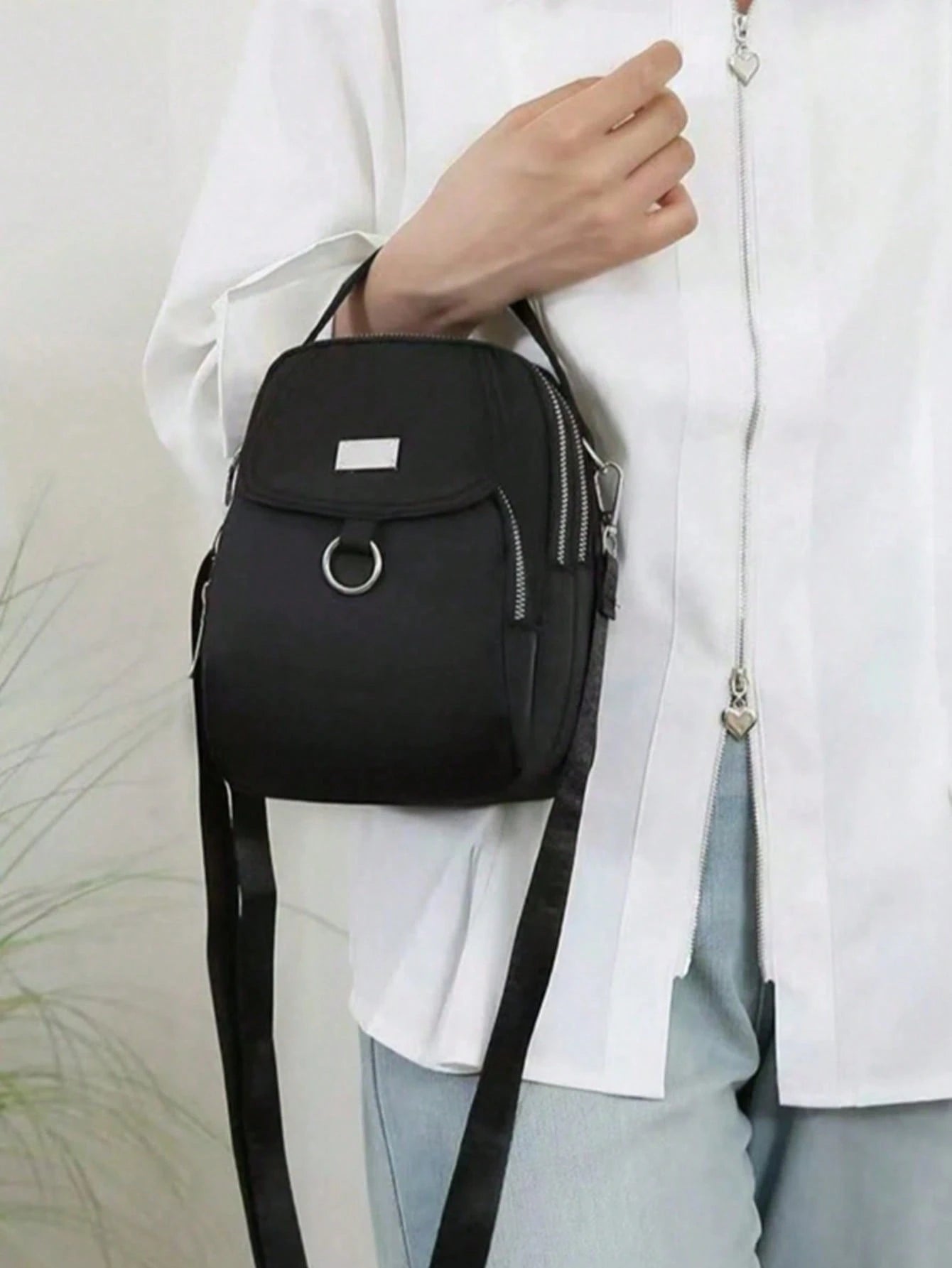 Seka Paul Women's Fashionable Crossbody Bag, Zipper Underarm Bag, Portable Backpack, Decorative Items, Paired With Solid Color Design, Simple And Fashion