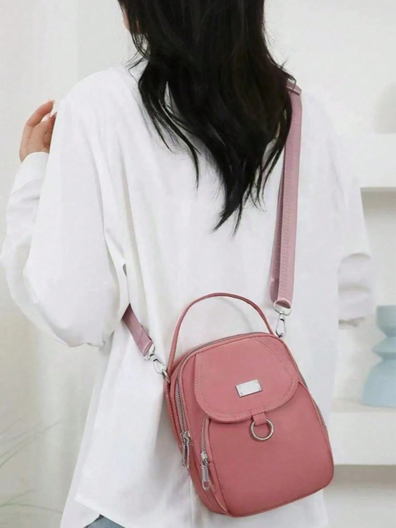 Seka Paul Women's Fashionable Crossbody Bag, Zipper Underarm Bag, Portable Backpack, Decorative Items, Paired With Solid Color Design, Simple And Fashion