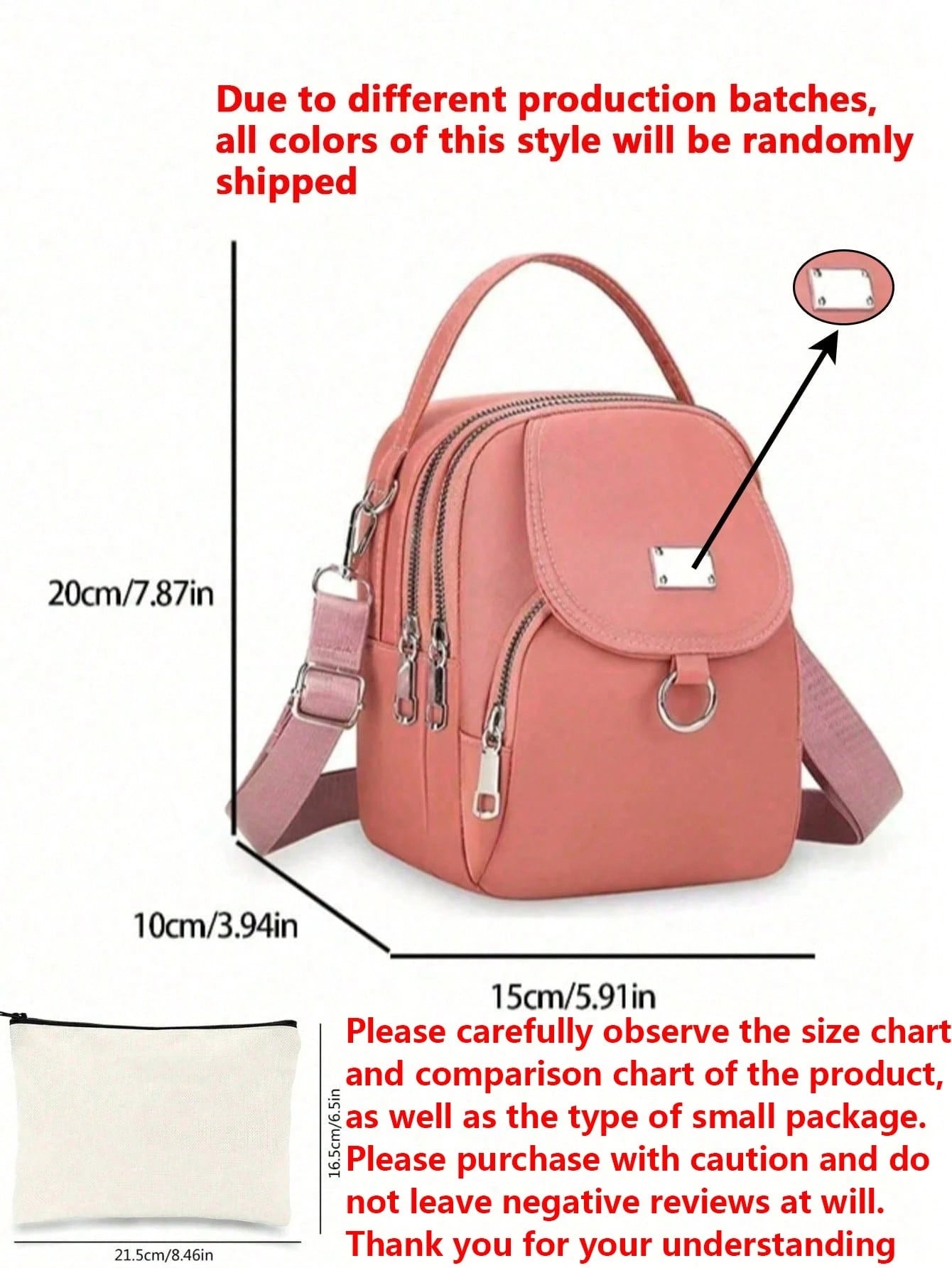 Seka Paul Women's Fashionable Crossbody Bag, Zipper Underarm Bag, Portable Backpack, Decorative Items, Paired With Solid Color Design, Simple And Fashion