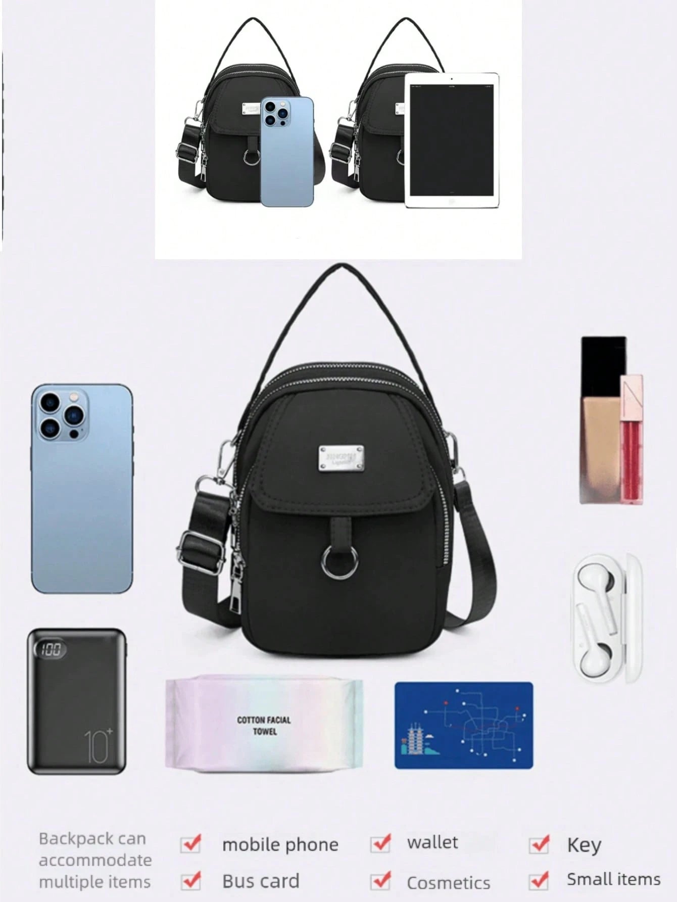 Seka Paul Women's Fashionable Crossbody Bag, Zipper Underarm Bag, Portable Backpack, Decorative Items, Paired With Solid Color Design, Simple And Fashion