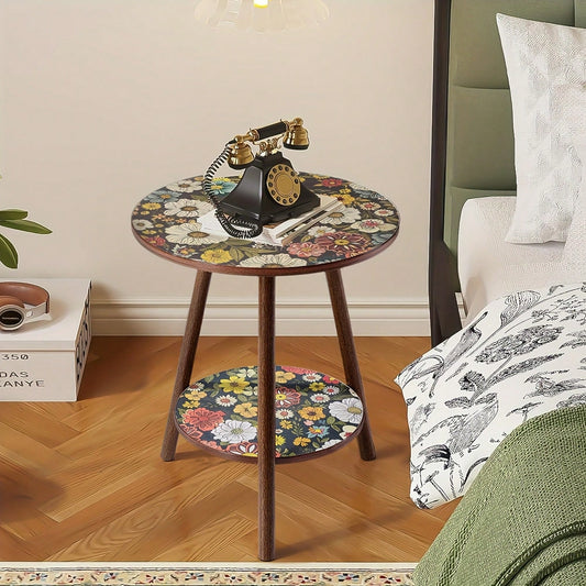 Senmeo 2-Tier Mandala Lace Side Table- 15.75" Round Coffee End Table For Sofa/Bedside/Patio