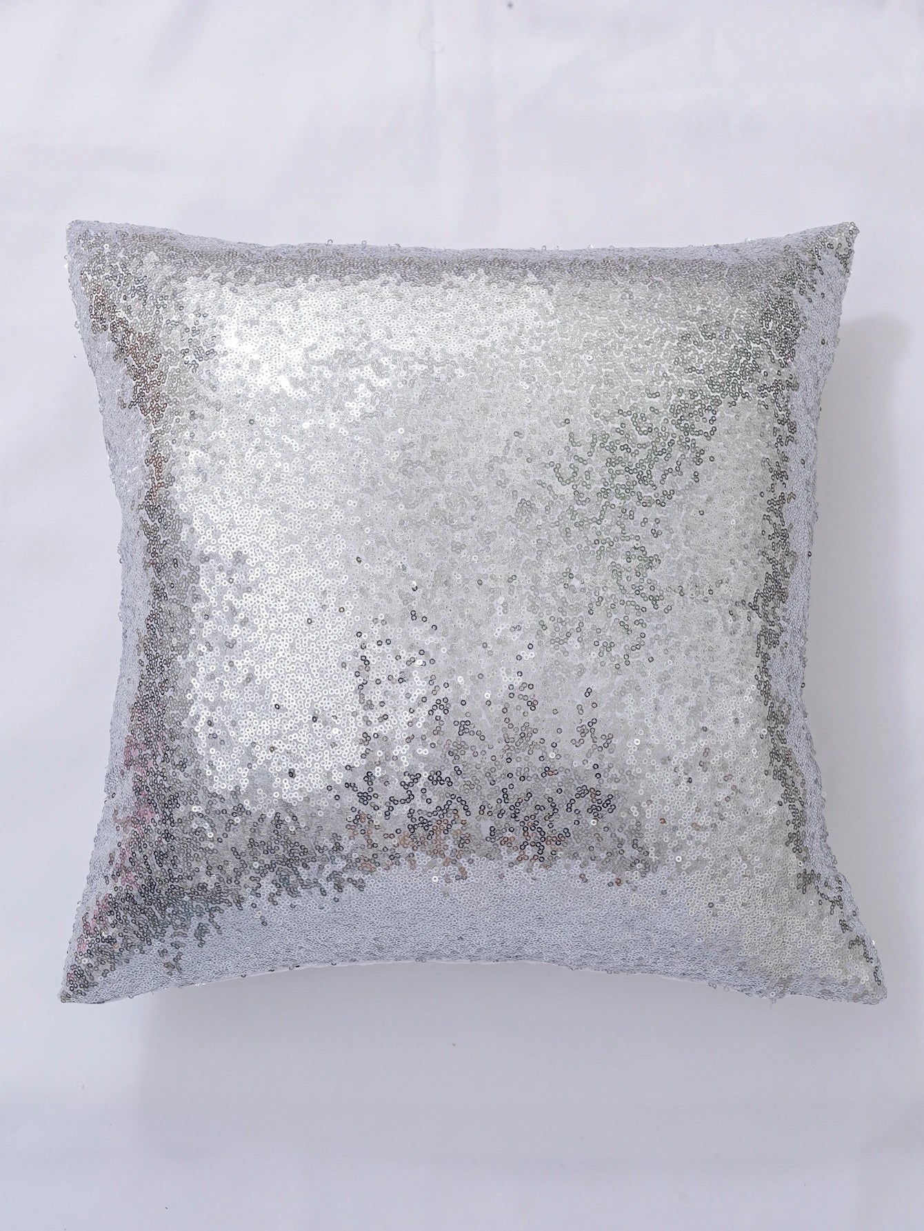 Sequin Cushion Cover Without Filler, Silver Throw Pillow Case, For Sofa, Living Room