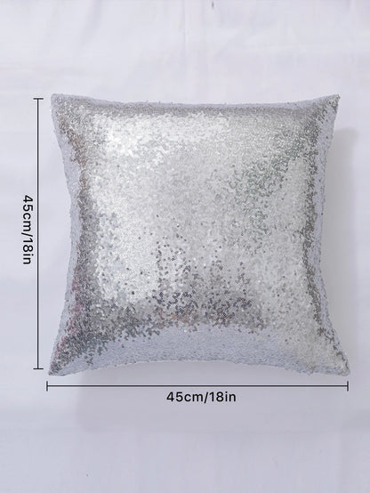 Sequin Cushion Cover Without Filler, Silver Throw Pillow Case, For Sofa, Living Room