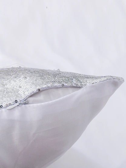Sequin Cushion Cover Without Filler, Silver Throw Pillow Case, For Sofa, Living Room