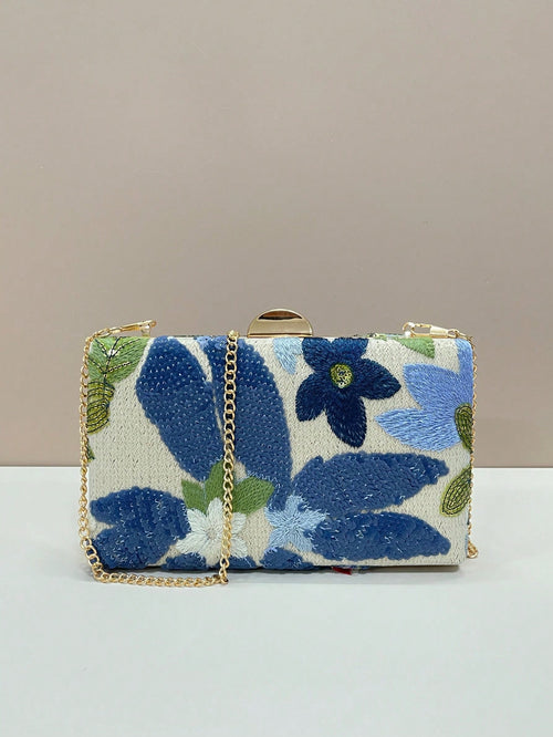 Sequined Embroidered Floral Evening Clutch Bag (Random Pattern, One-Of-A-Kind), Elegant And Exquisite Fashion Women's Handbag With Metal Chain