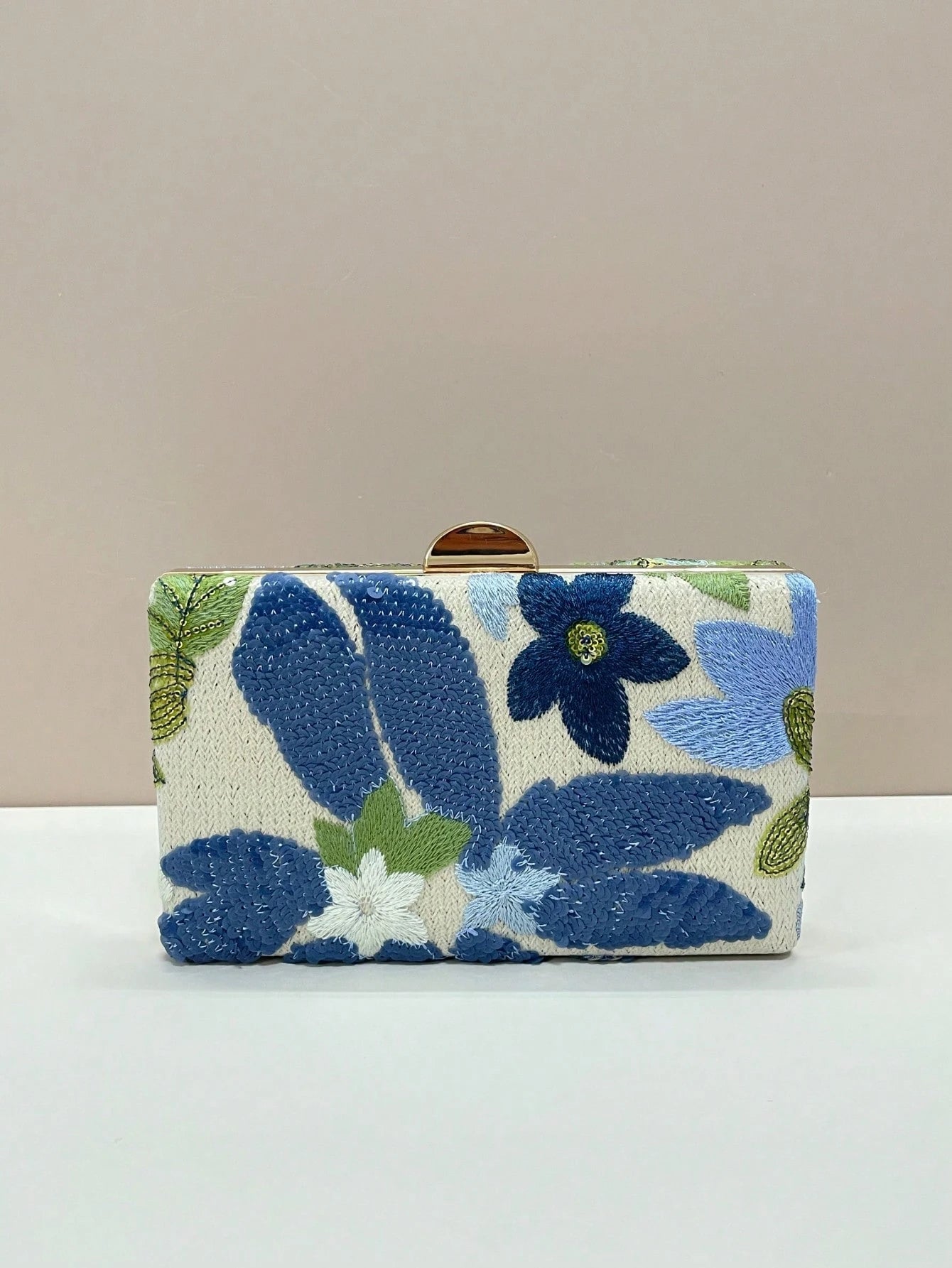 Sequined Embroidered Floral Evening Clutch Bag (Random Pattern, One-Of-A-Kind), Elegant And Exquisite Fashion Women's Handbag With Metal Chain