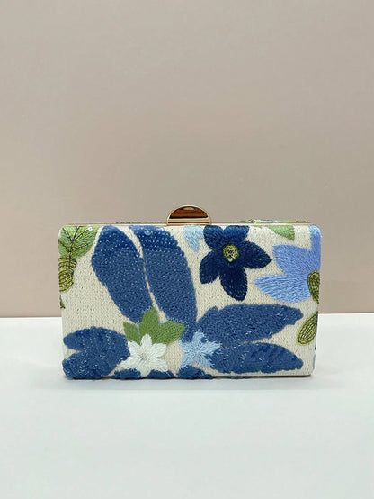 Sequined Embroidered Floral Evening Clutch Bag (Random Pattern, One-Of-A-Kind), Elegant And Exquisite Fashion Women's Handbag With Metal Chain