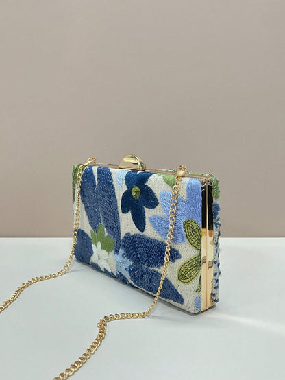 Sequined Embroidered Floral Evening Clutch Bag (Random Pattern, One-Of-A-Kind), Elegant And Exquisite Fashion Women's Handbag With Metal Chain