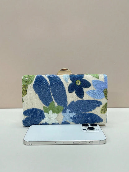 Sequined Embroidered Floral Evening Clutch Bag (Random Pattern, One-Of-A-Kind), Elegant And Exquisite Fashion Women's Handbag With Metal Chain