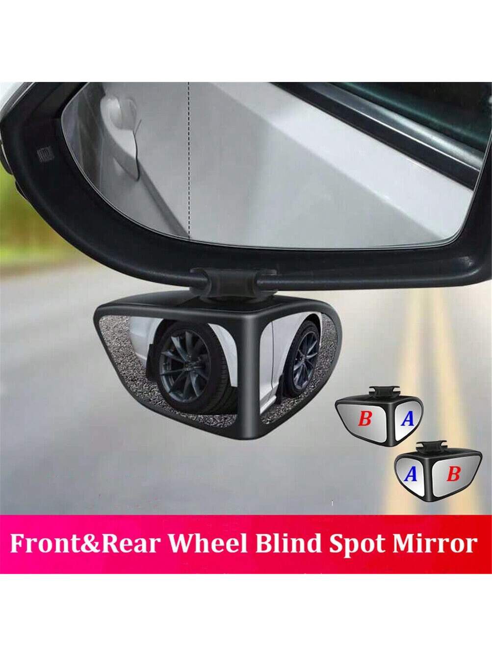 Set Of 2 High-Definition Blind Spot Mirrors, 360° Adjustable, Wide-Angle View For Front And Rear Wheels(Black)