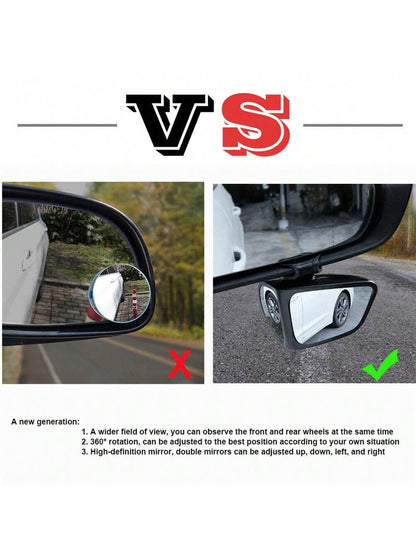 Set Of 2 High-Definition Blind Spot Mirrors, 360° Adjustable, Wide-Angle View For Front And Rear Wheels(Black)