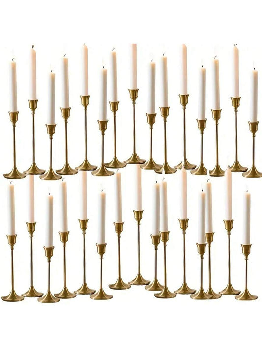 Set Of 30/18 Elegant Vintage Brass Metal Taper Candle Holders- Decorative Candle Holders With Sturdy Base And Polished Gold Finish, Ideal For Table Centerpieces, Thanksgiving, Christmas, Easter, (Can
