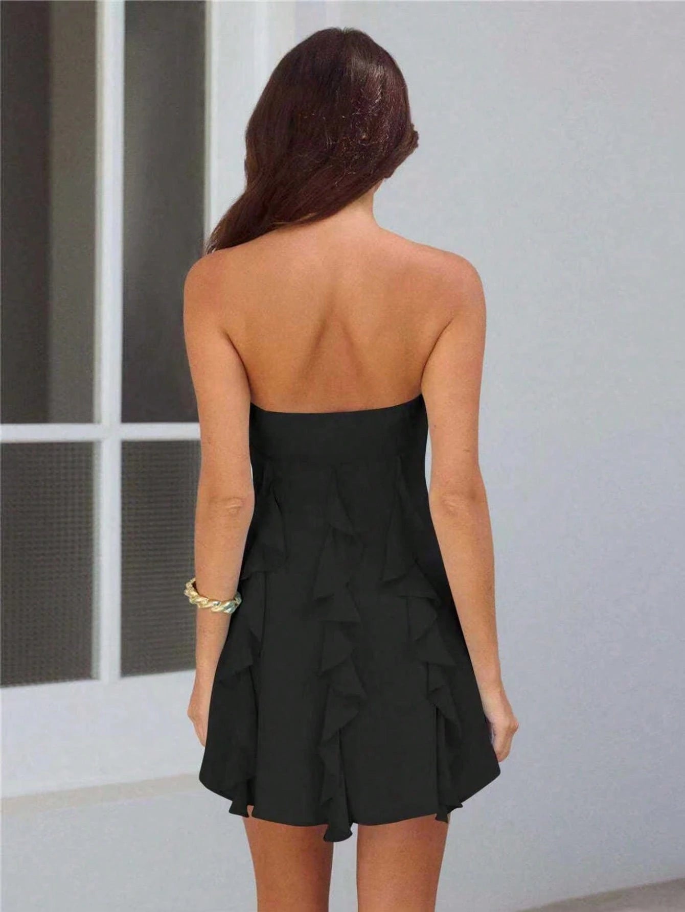 Sexy & Fashionable Asymmetric Asymmetrical Ruffle Hem Mini Dress, New Arrival Spring/Summer Black Elegant