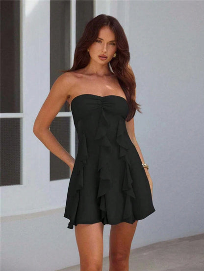 Sexy & Fashionable Asymmetric Asymmetrical Ruffle Hem Mini Dress, New Arrival Spring/Summer Black Elegant