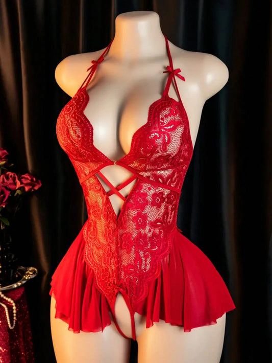 Sexy Lace Bodysuits With Open Crotch Design