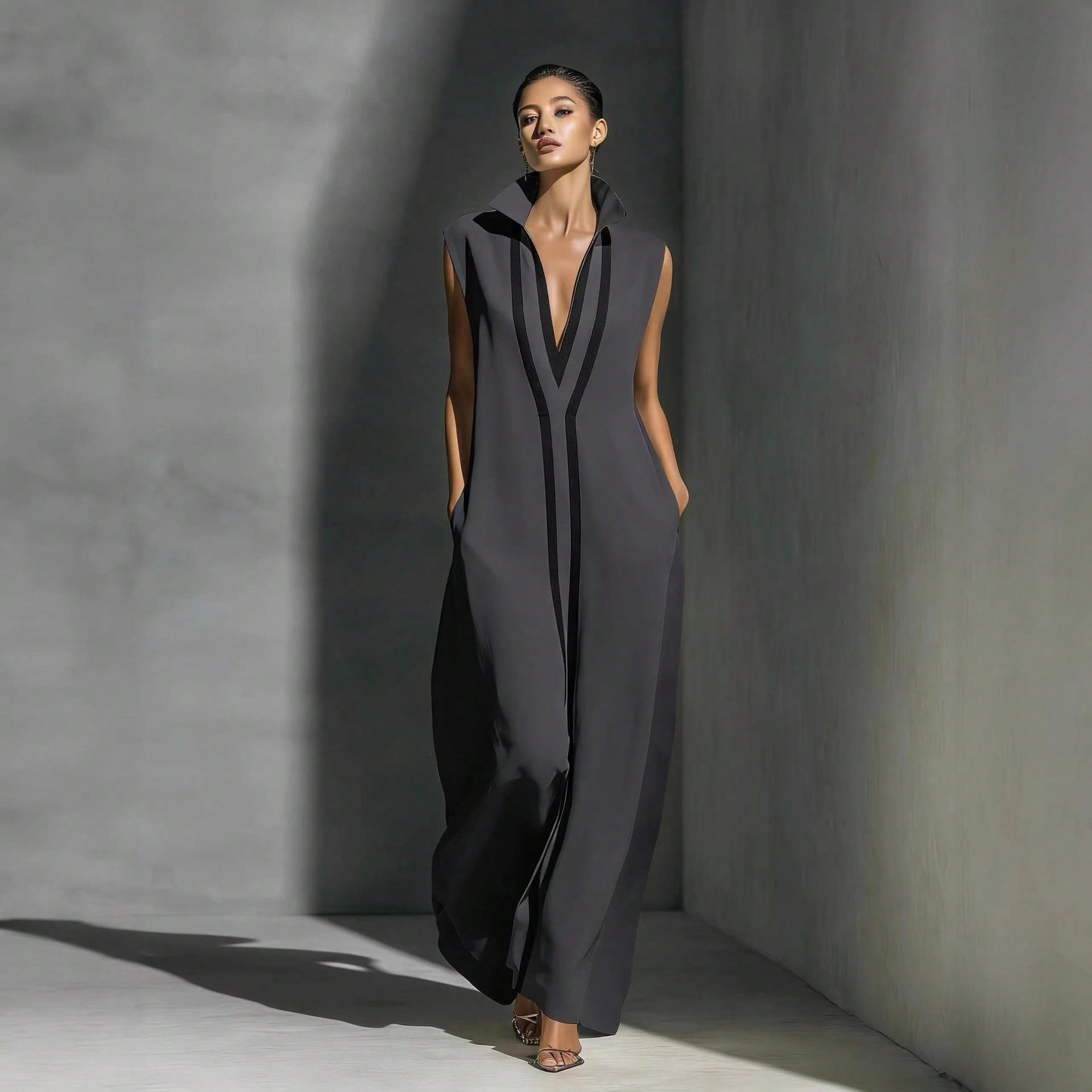 Sexy V Neck Color Block Casual Bodycon Dress Women 2026 Chic Slim Fit Street Style Midi Dress