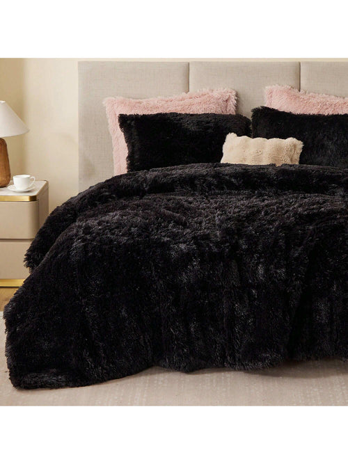 Shaggy Faux Fur 2/3 Pieces Bedding Comforter Set,Modern Casual Ultra-Soft Fluffy With Matching Sham,All-Season Home Textile For Bedrooms,2-Piece Set For Twin/Twin XL Size,3-Piece Set For Full-Queen-Ki