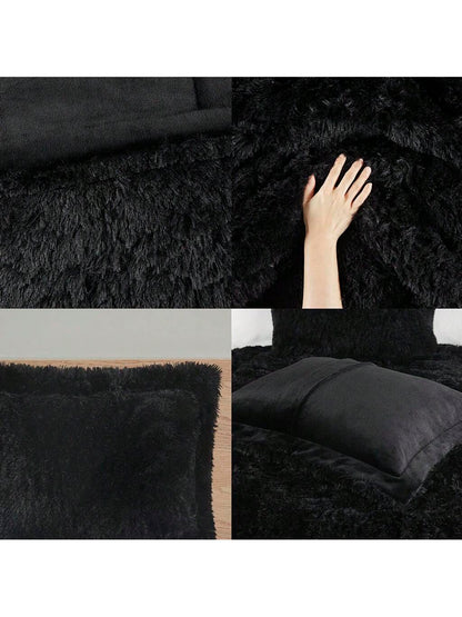 Shaggy Faux Fur 2/3 Pieces Bedding Comforter Set,Modern Casual Ultra-Soft Fluffy With Matching Sham,All-Season Home Textile For Bedrooms,2-Piece Set For Twin/Twin XL Size,3-Piece Set For Full-Queen-Ki