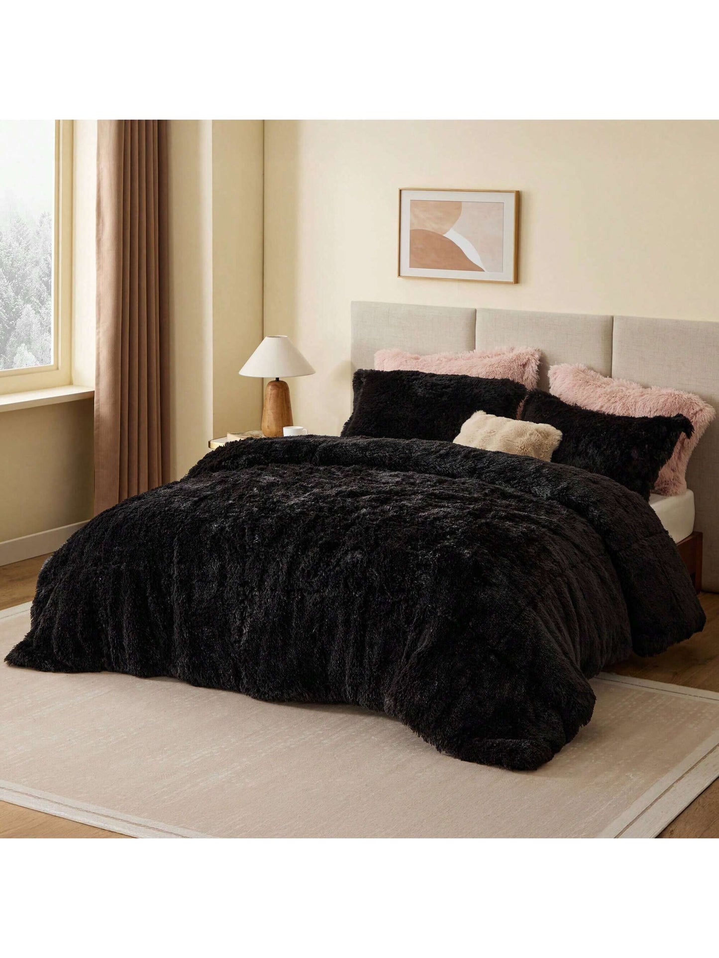 Shaggy Faux Fur 2/3 Pieces Bedding Comforter Set,Modern Casual Ultra-Soft Fluffy With Matching Sham,All-Season Home Textile For Bedrooms,2-Piece Set For Twin/Twin XL Size,3-Piece Set For Full-Queen-Ki