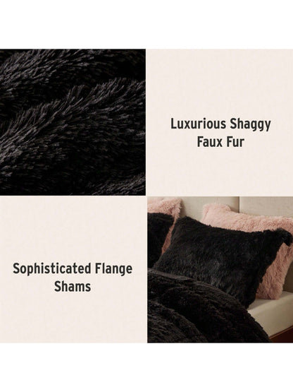 Shaggy Faux Fur 2/3 Pieces Bedding Comforter Set,Modern Casual Ultra-Soft Fluffy With Matching Sham,All-Season Home Textile For Bedrooms,2-Piece Set For Twin/Twin XL Size,3-Piece Set For Full-Queen-Ki