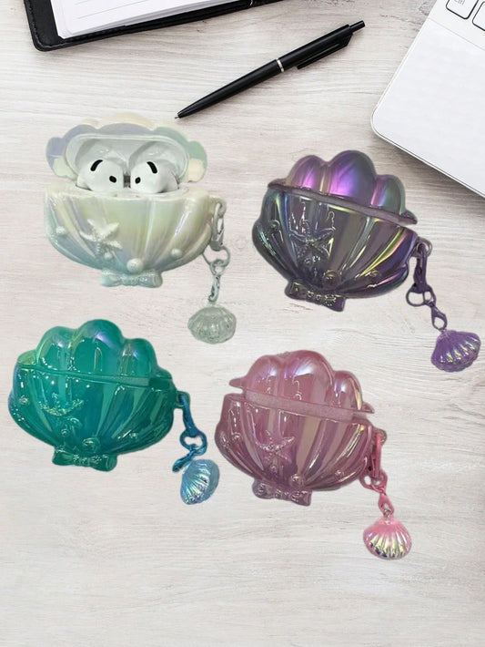 Shell 1pc Shiny Glitter Seashell Design Wireless Bluetooth Protective Case Compatible With Airpods 4/ 3, 1/2, Pro 4th Gen