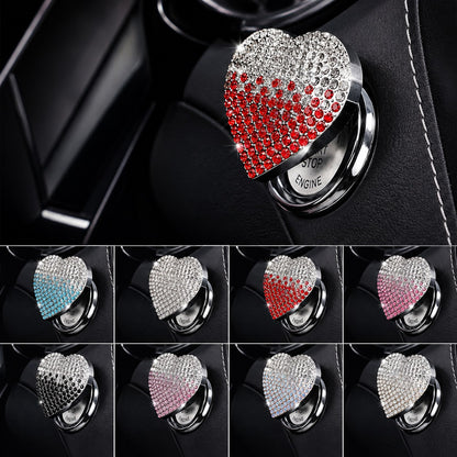 Shiny Car Engine Start Button Cover, Diamond Interior Crystal One-Touch Start Button Ring Cover, Sparkling Accessory, Heart-Shaped Sparkling Ignition Button, Rhinestone Engine Ring, Universal Fit For