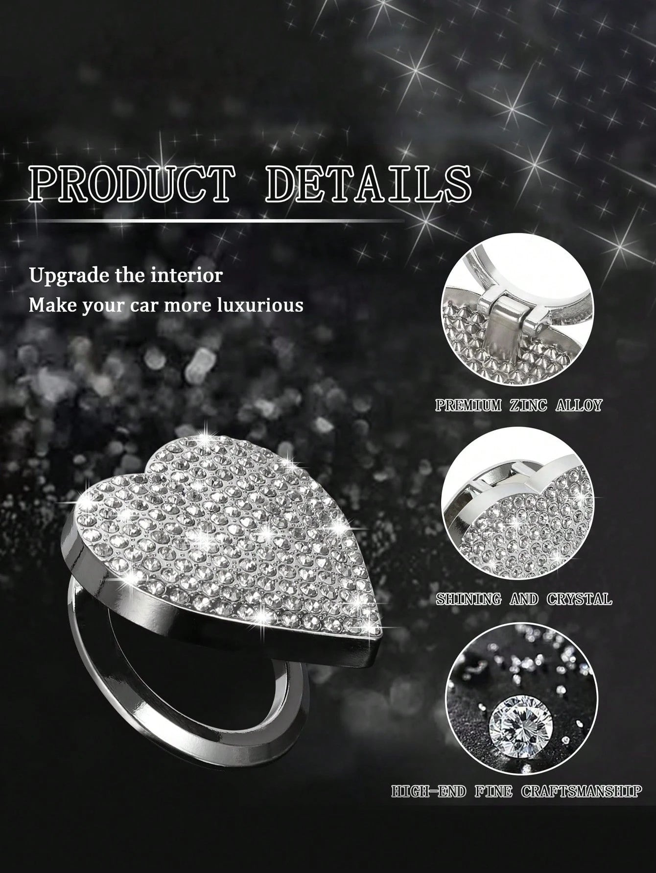 Shiny Car Engine Start Button Cover, Diamond Interior Crystal One-Touch Start Button Ring Cover, Sparkling Accessory, Heart-Shaped Sparkling Ignition Button, Rhinestone Engine Ring, Universal Fit For